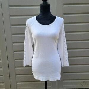 Preswick & Moore Women White Studded Sleves Pullover Sweater Womens XL